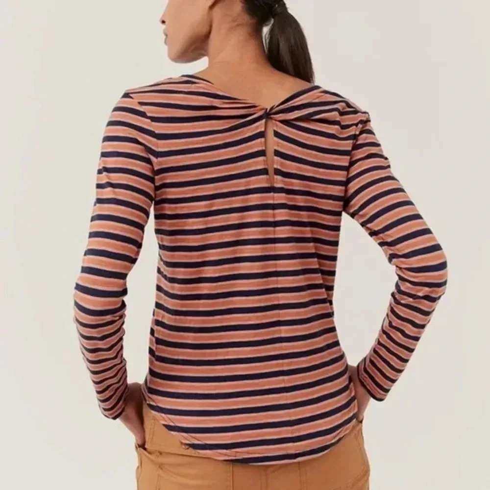 Pact Easy Slub Twist Back Long Sleeve Shirt in‎ Harvest Stripe size medium